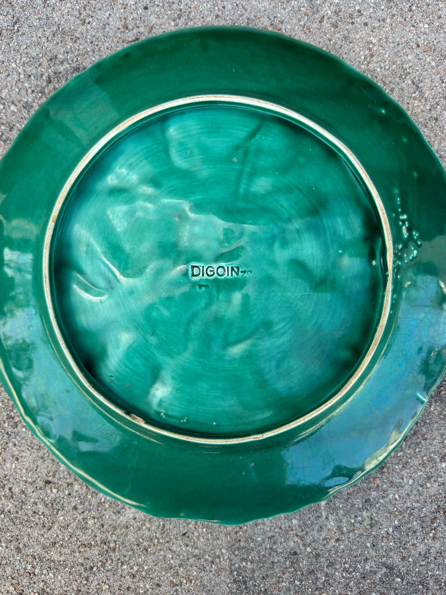 Majolica plate with vine leaves, old Digoin.