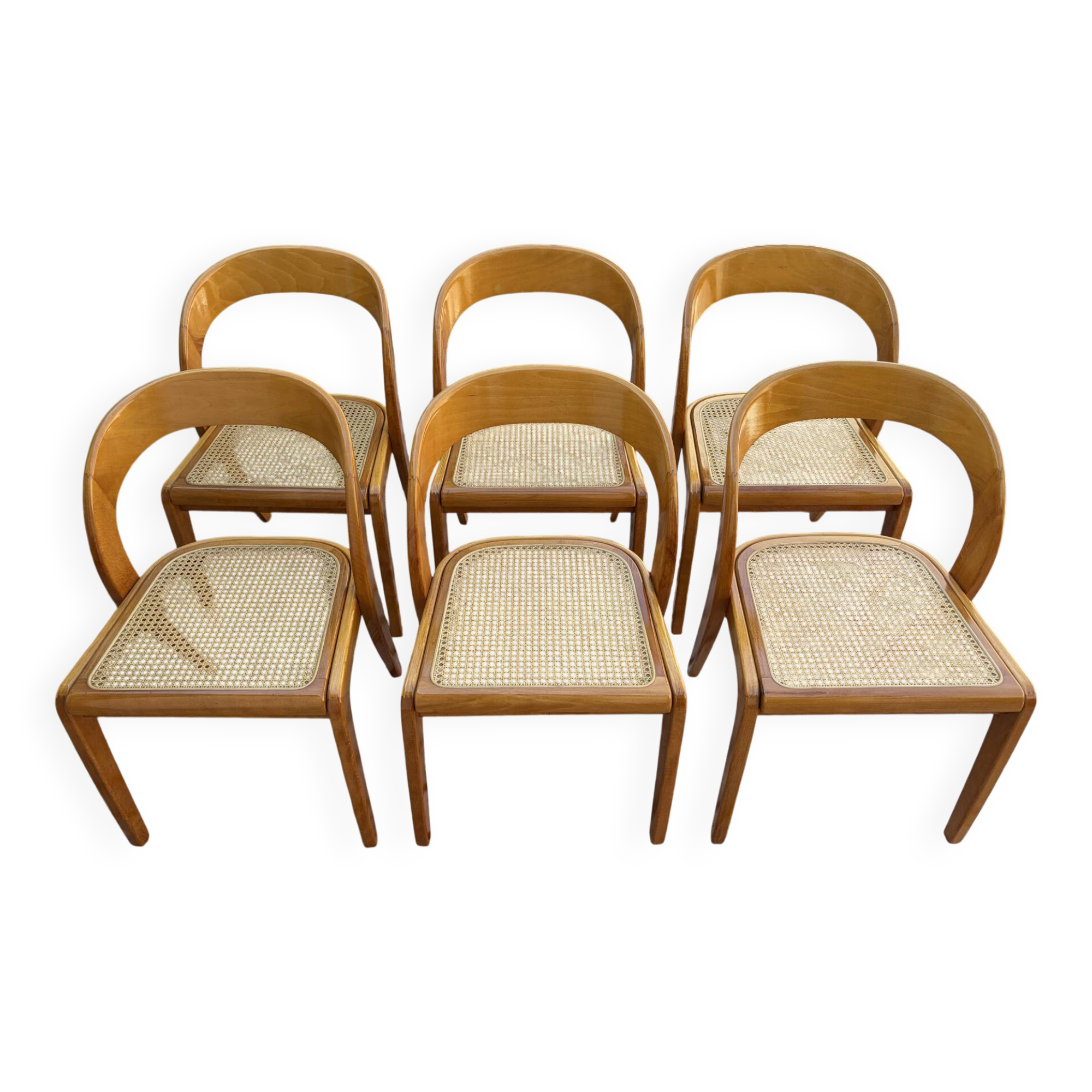 Set of 6 caned chairs by Baumann, gondola model.