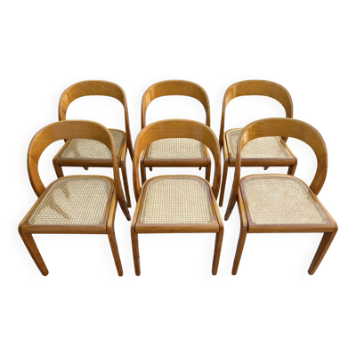 Suite de 6 chaises cannées Baumann, modèle gondole