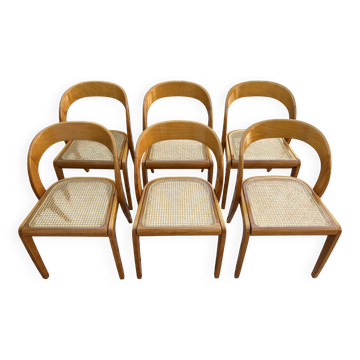 Set of 6 caned chairs by Baumann, gondola model.