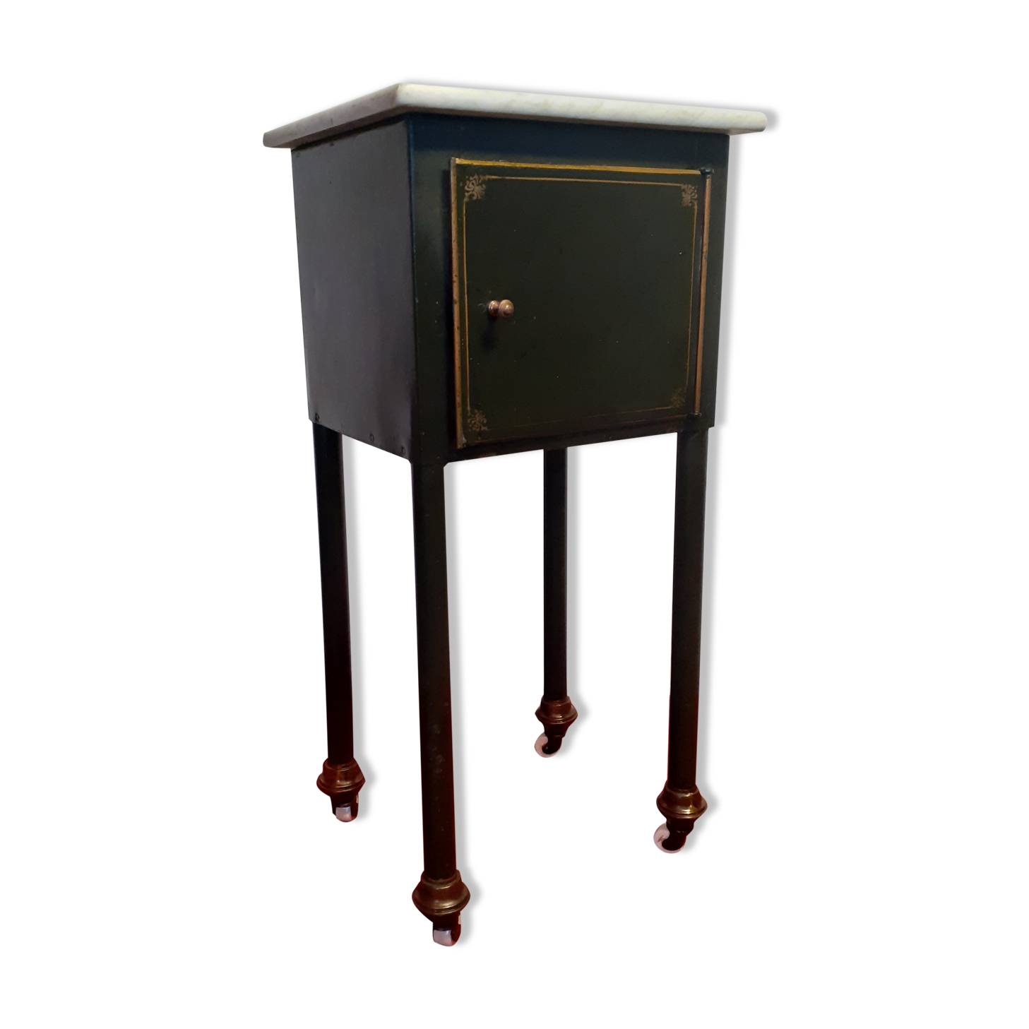 Table de chevet en tôle et marbre début XXeme