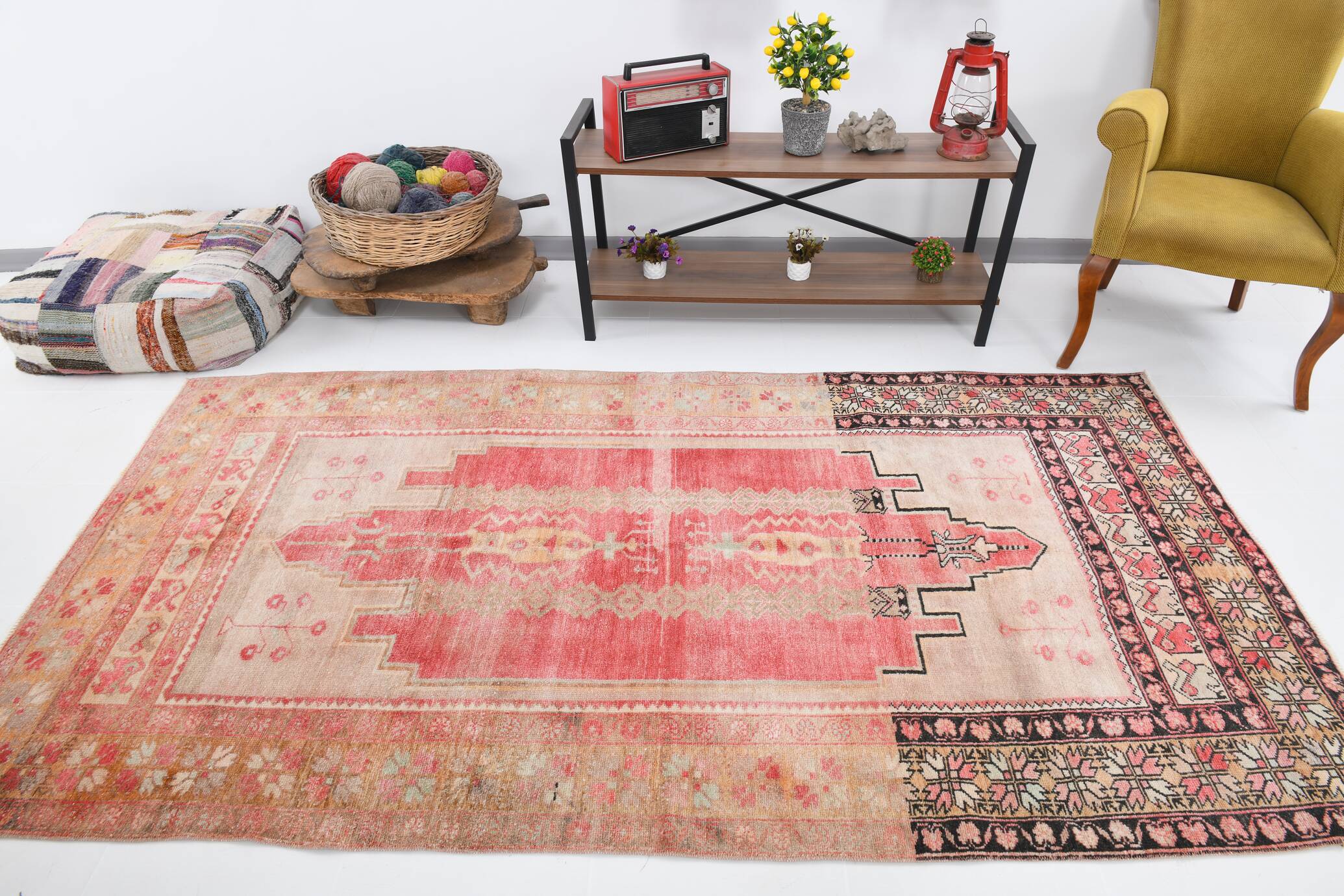 5x9 Red & Cream Antique Vintage Rug 142x267Cm SK 19962