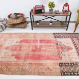 5x9 Red & Cream Antique Vintage Rug 142x267Cm SK 19962