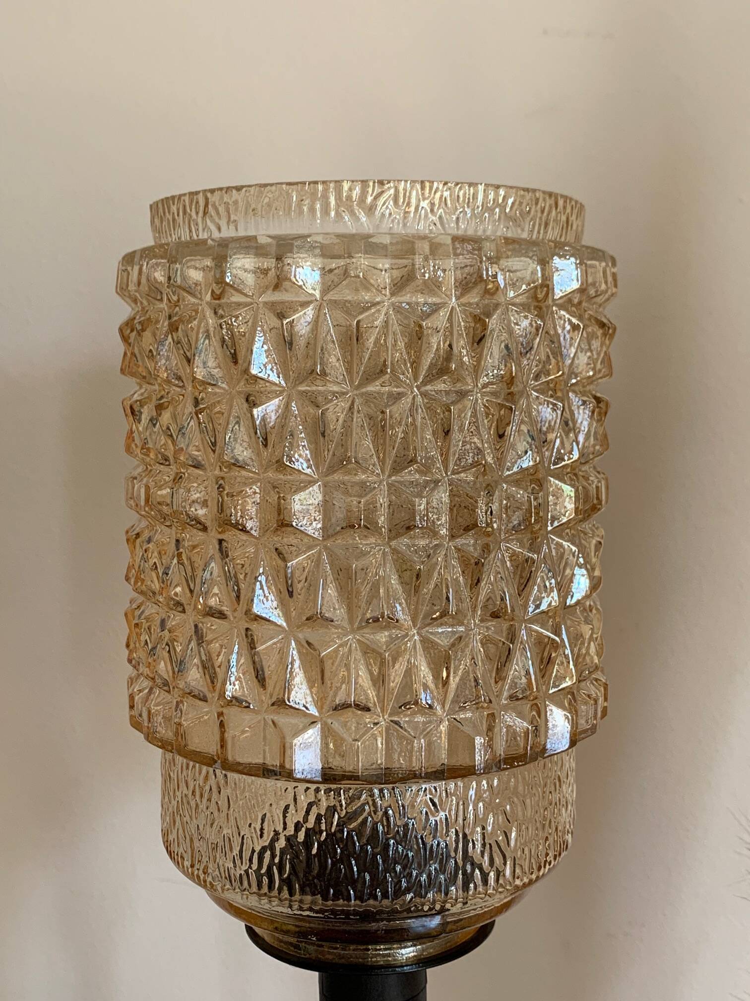 Table lamp made from an old golden glass pendant light