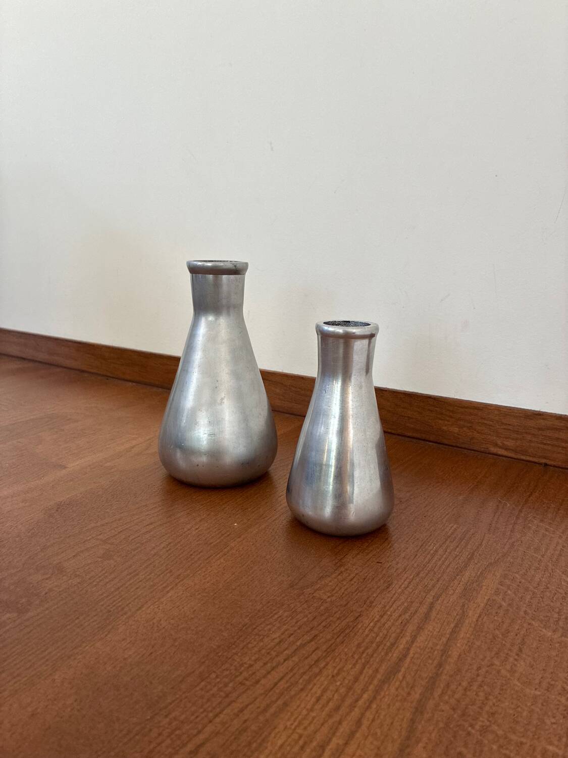 Vintage pair of chrome vases from the 1970s.