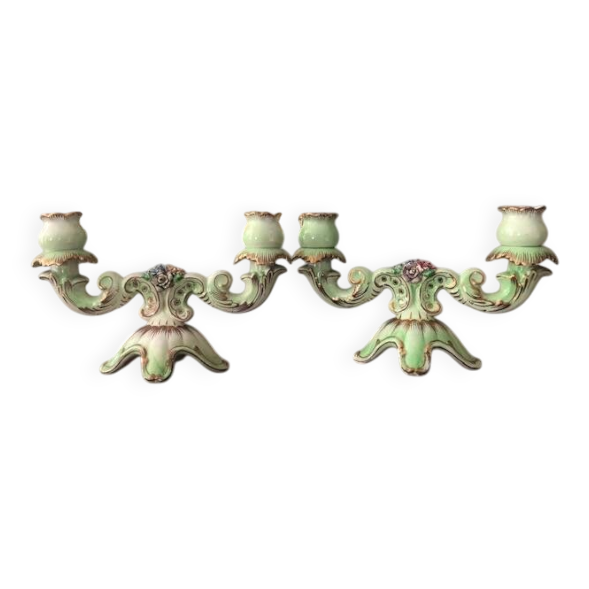 Pair of slip candlesticks
