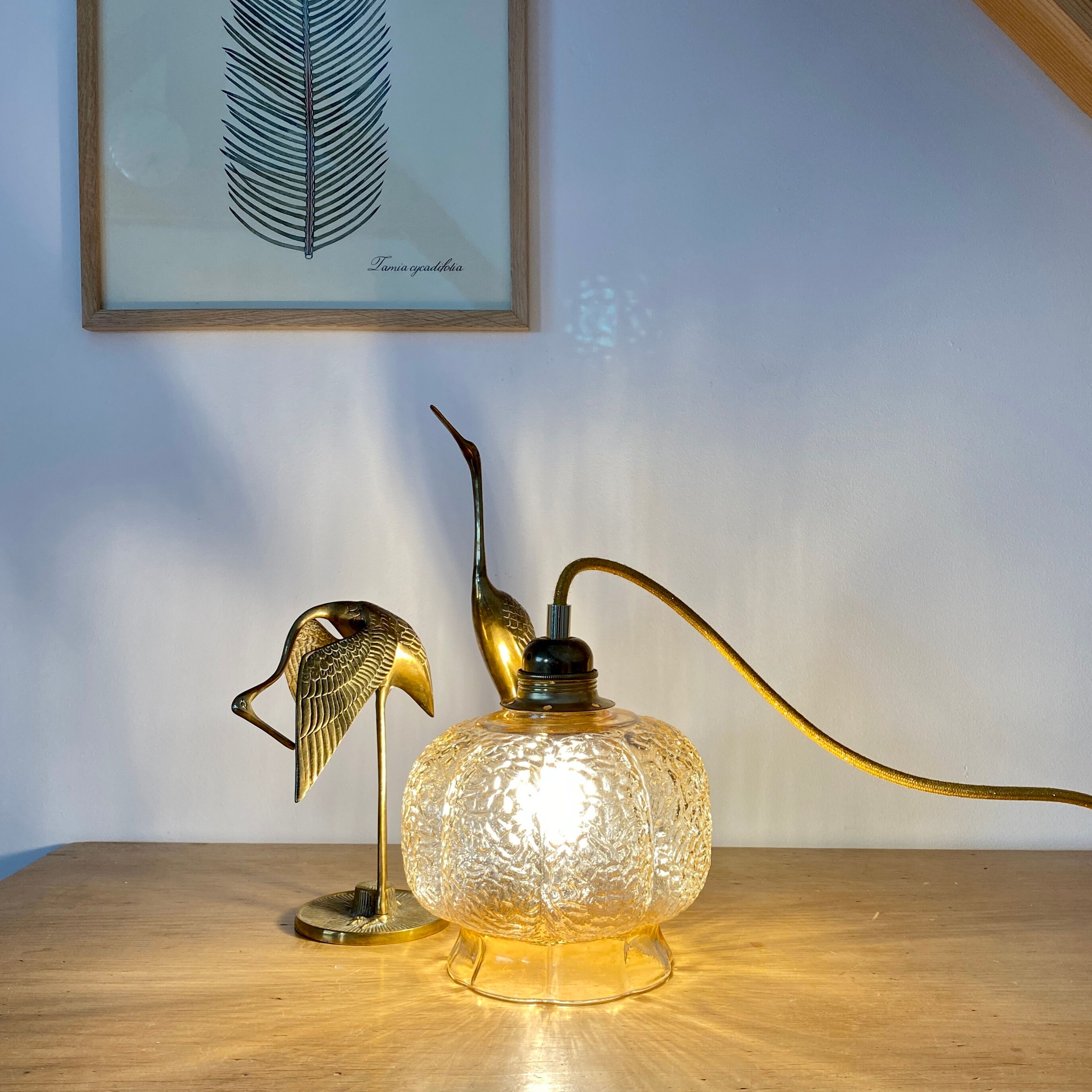Vintage amber glass globe lamp