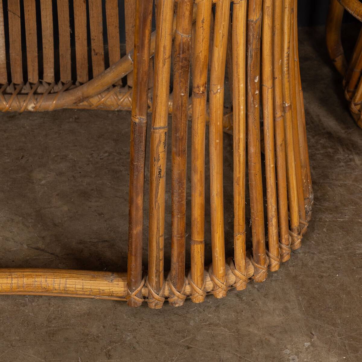 Striking 20thc italian standing bamboo dry bar & stools c.1960