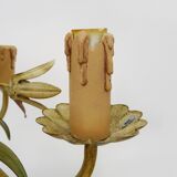 Vintage chandelier in painted metal decorated with flowers and foliage with 5 lights. 80s 90s