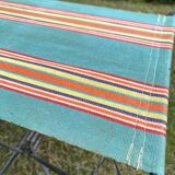 Vintage camping folding stool, striped canvas