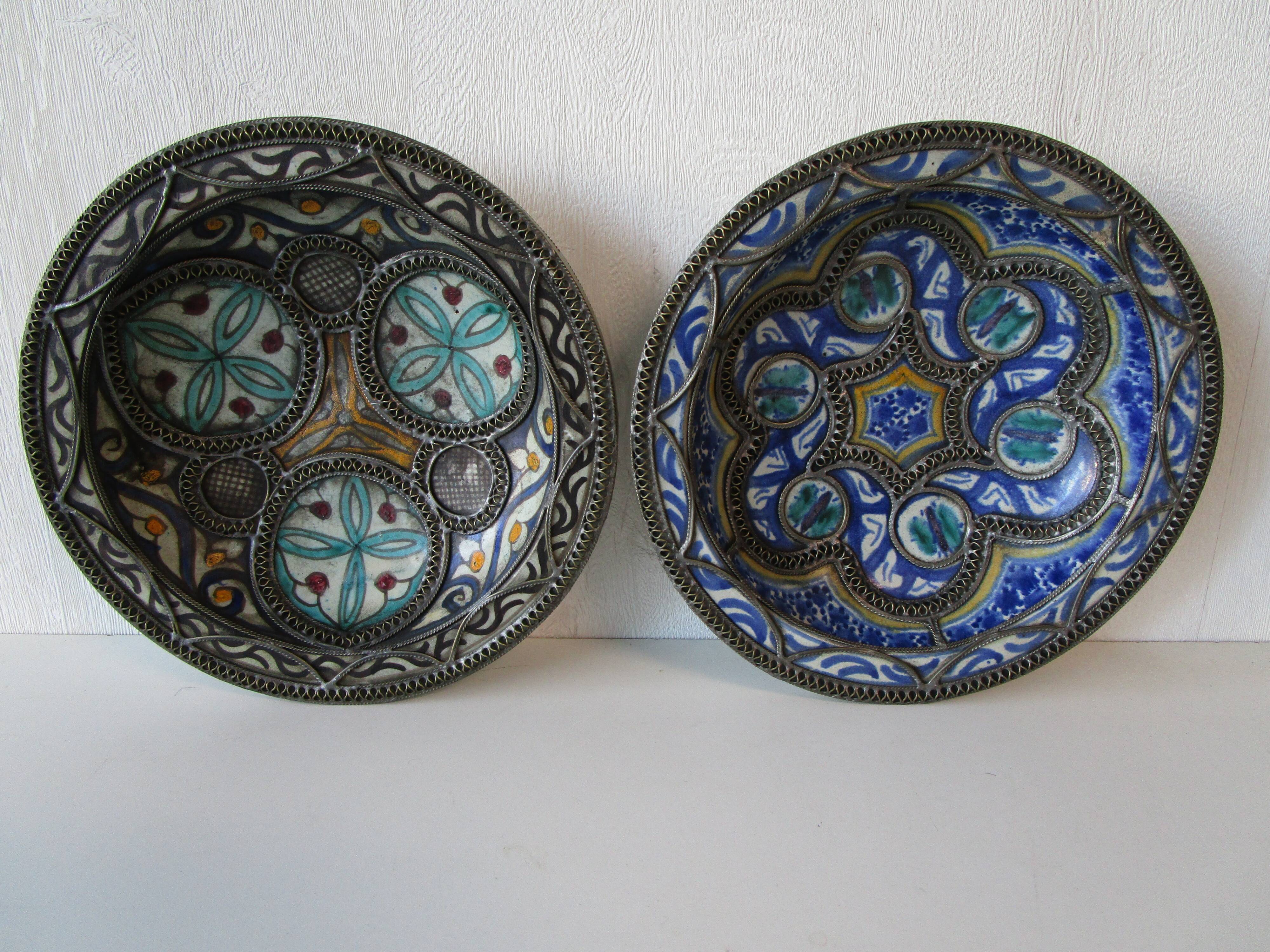 Duo of antique plates in filigree Hispano Moorish ceramics