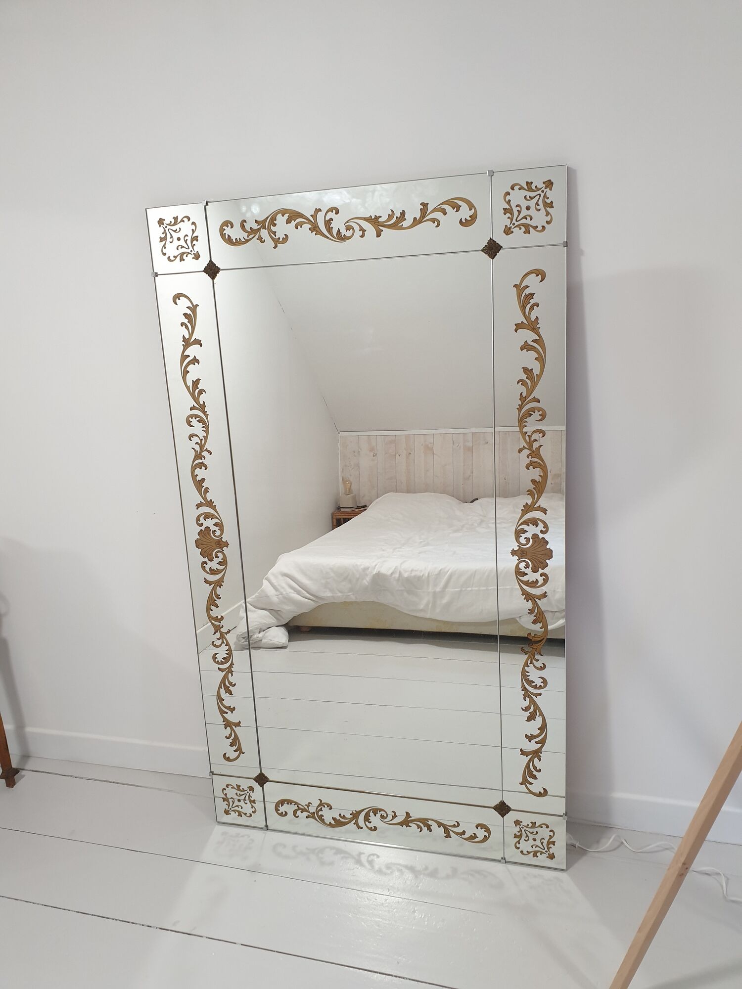 Large brasserie bistro mirror in eglomised glass