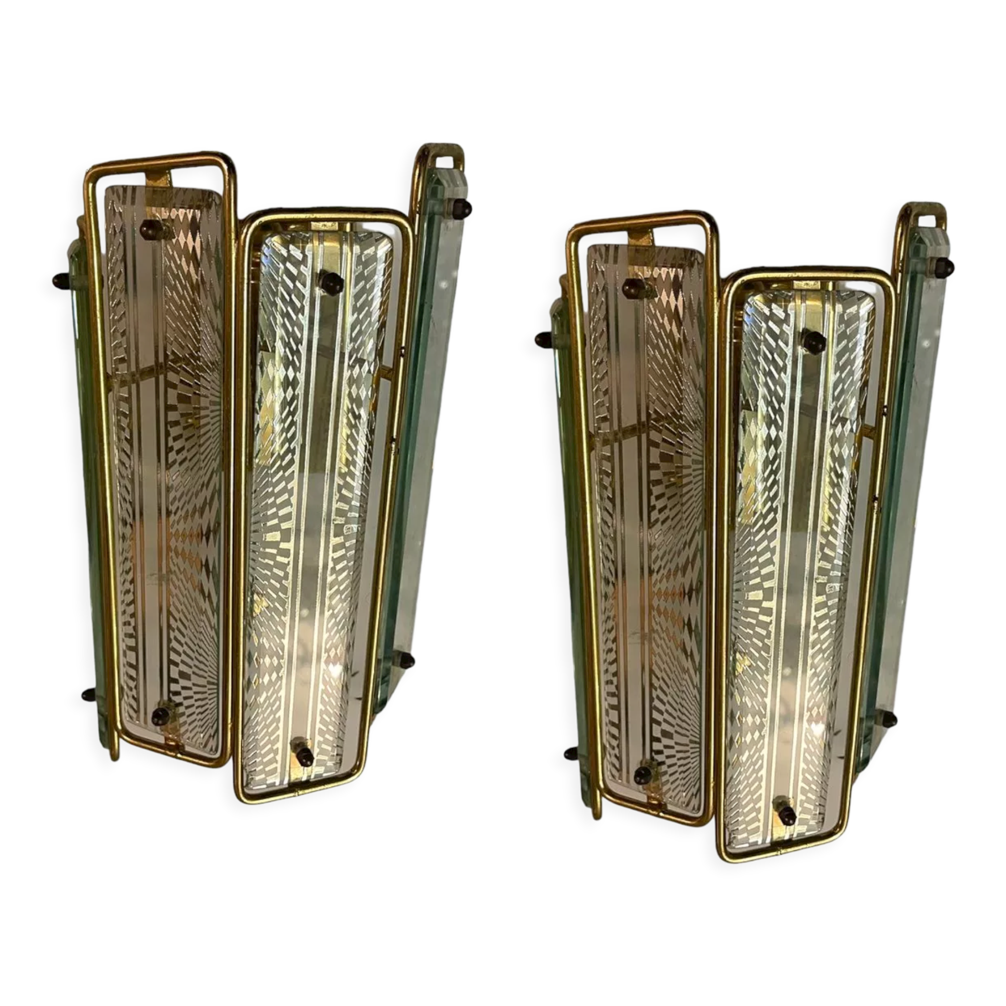 Italian brass glass sconces, 1970