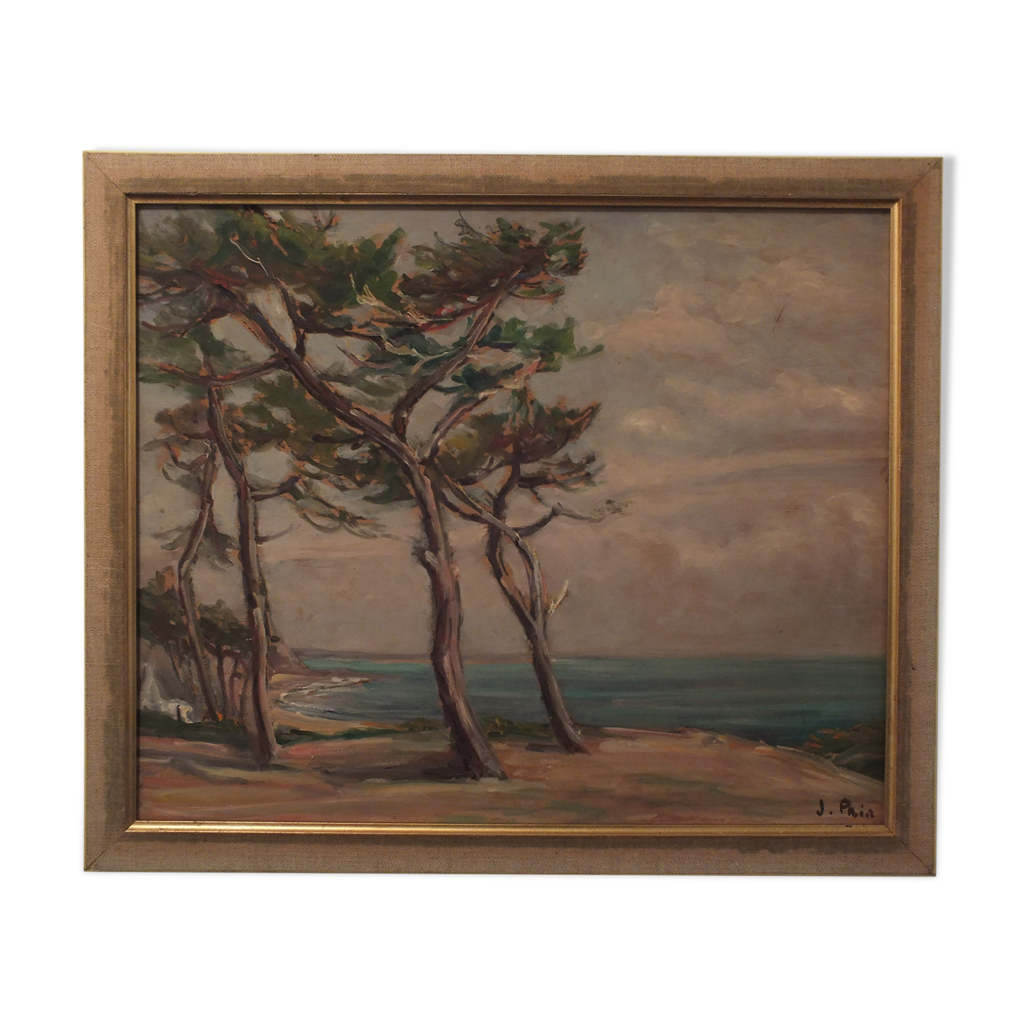 Oil on panel painting seaside signed Jeanne Prin