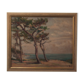 Oil on panel painting seaside signed Jeanne Prin