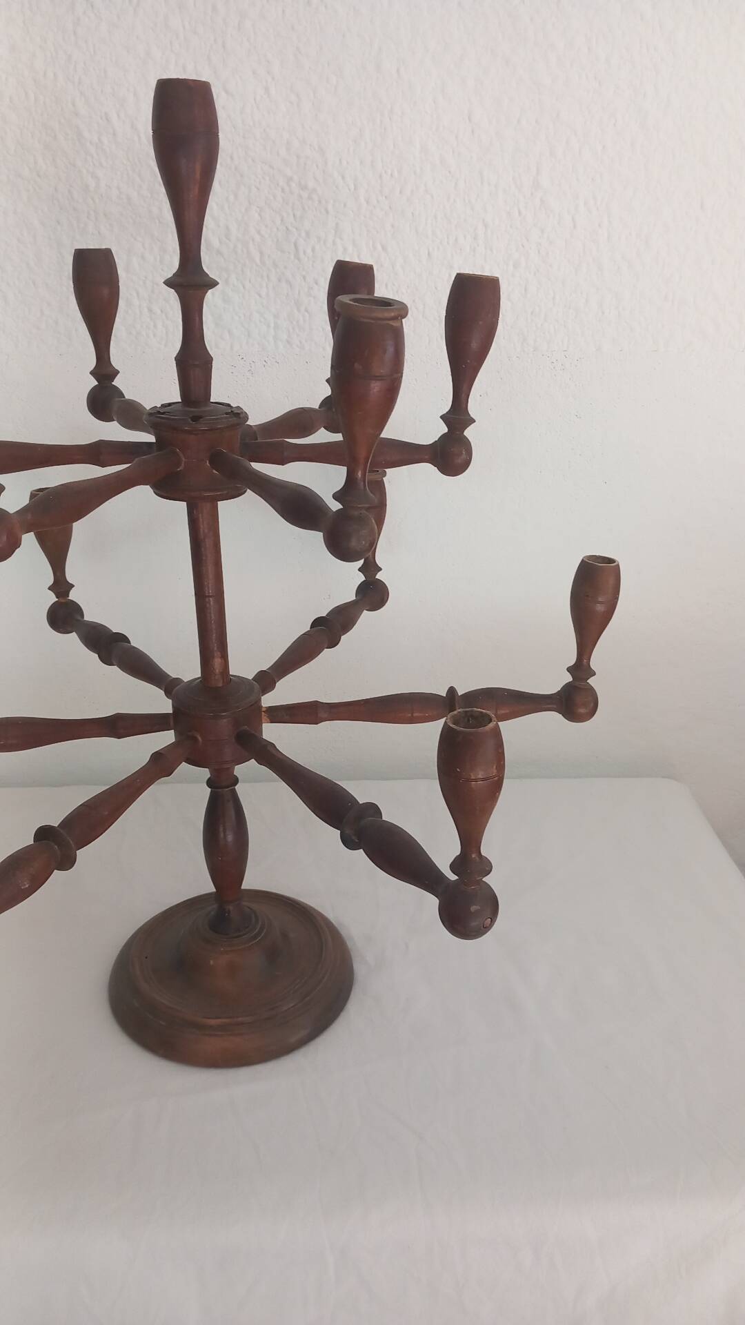 Large vintage turned wooden candelabrum - Brutalist and raw spirit