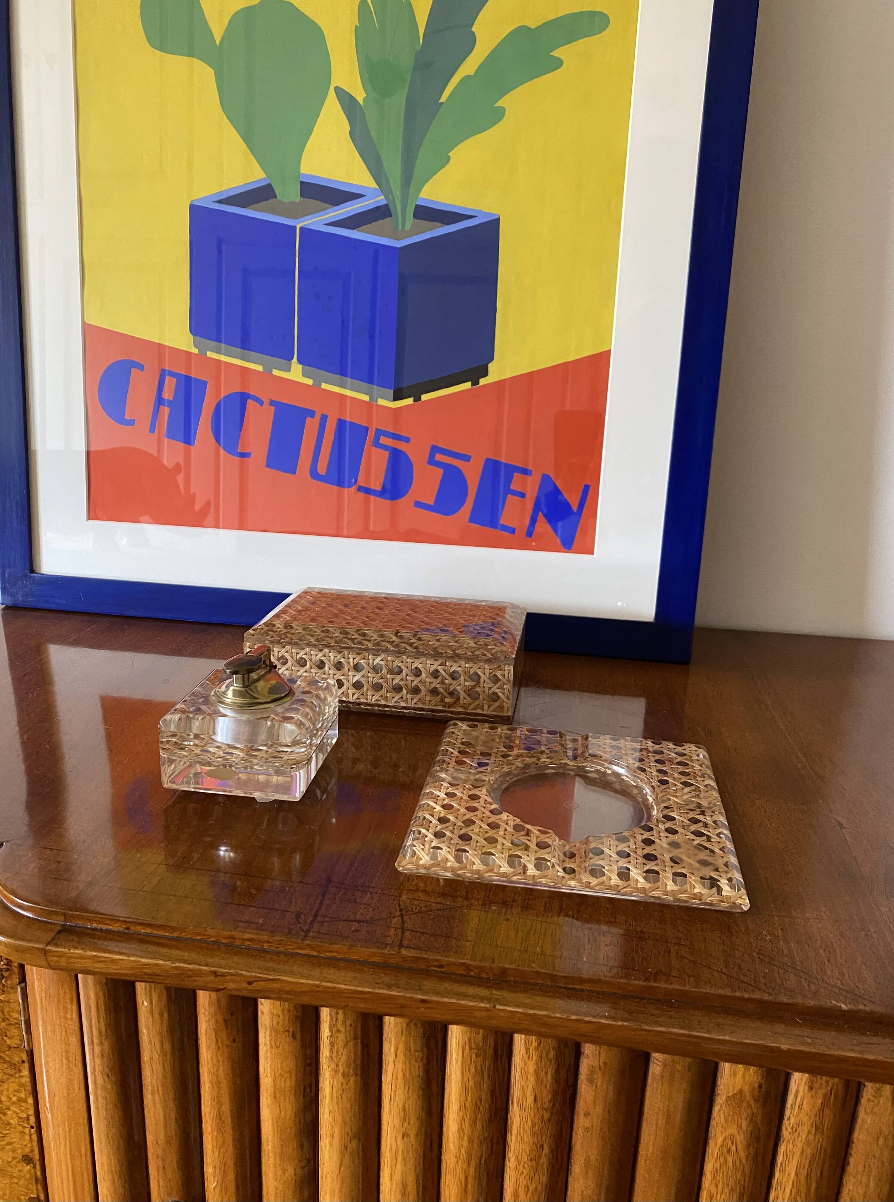 Hollywood regency smoking set, lucite and Vienna stray, Italy 1970