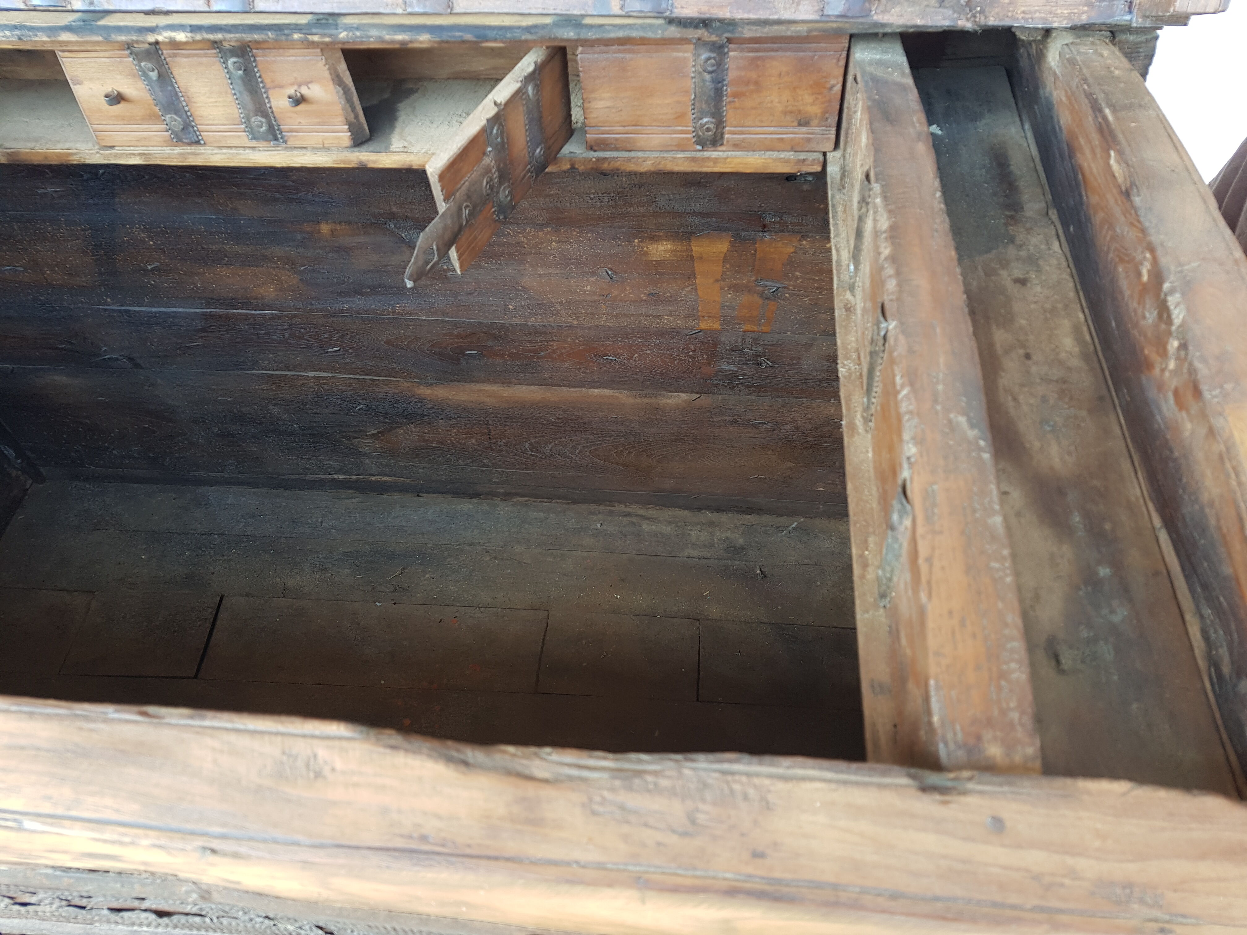 Old Vintage Indian Box on Wooden Wheels Early 20th S