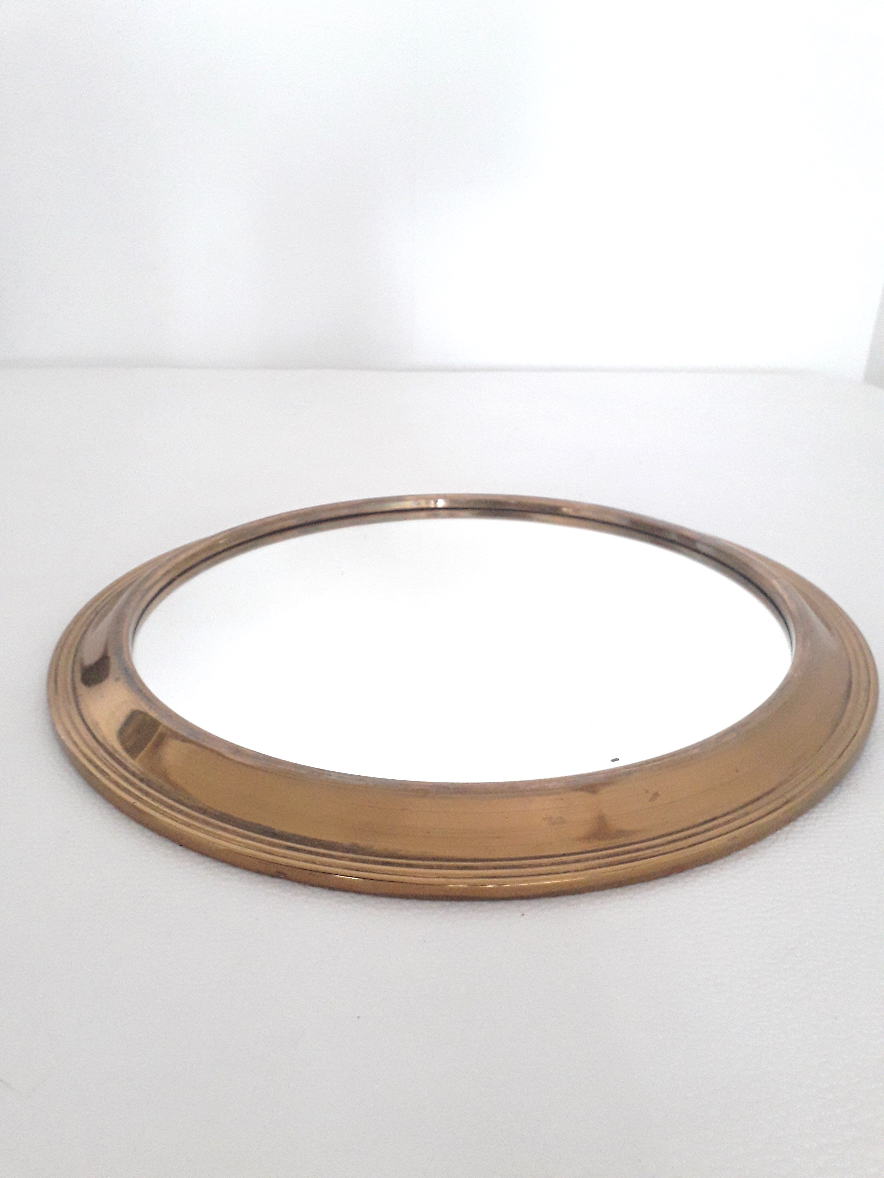 Old mirror and brass top, round, vintage 1960, 32 cm