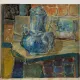 Oil on Isorel depicting a blue teapot, 20th century.