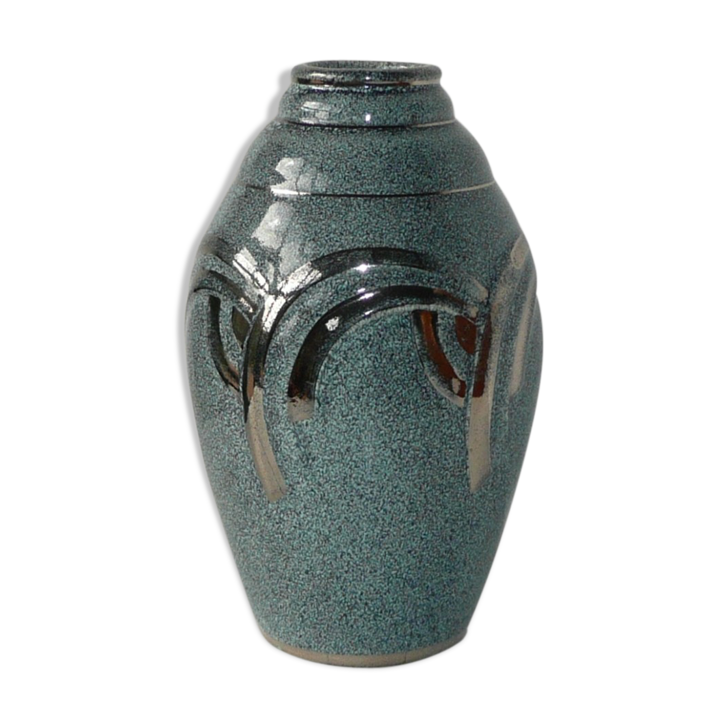 Art Deco platinum enamelled ceramic ovoid vase