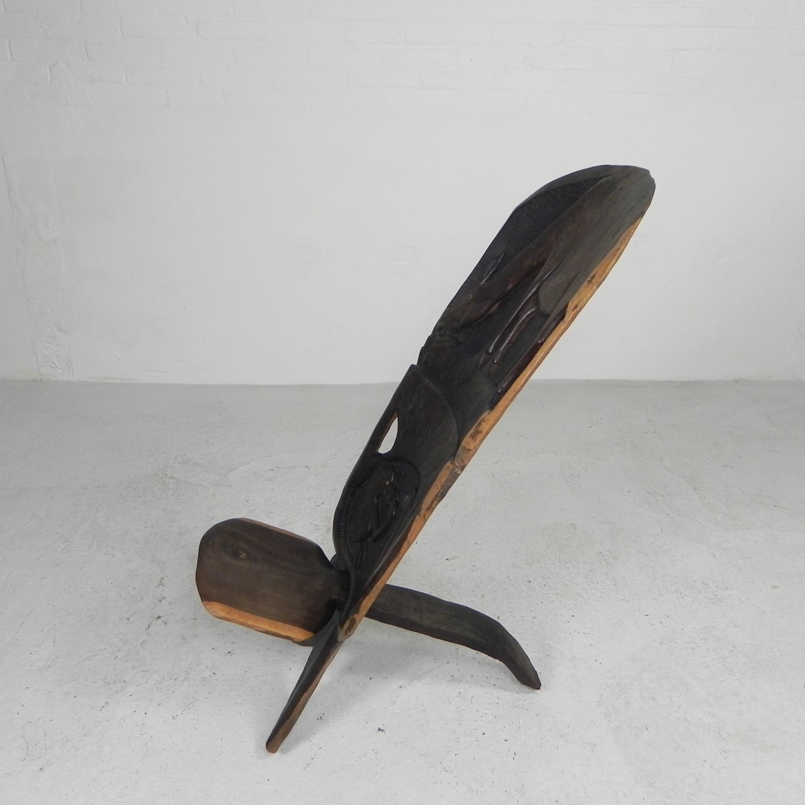 Solid ebony Makonde Palaver chair, 1970s