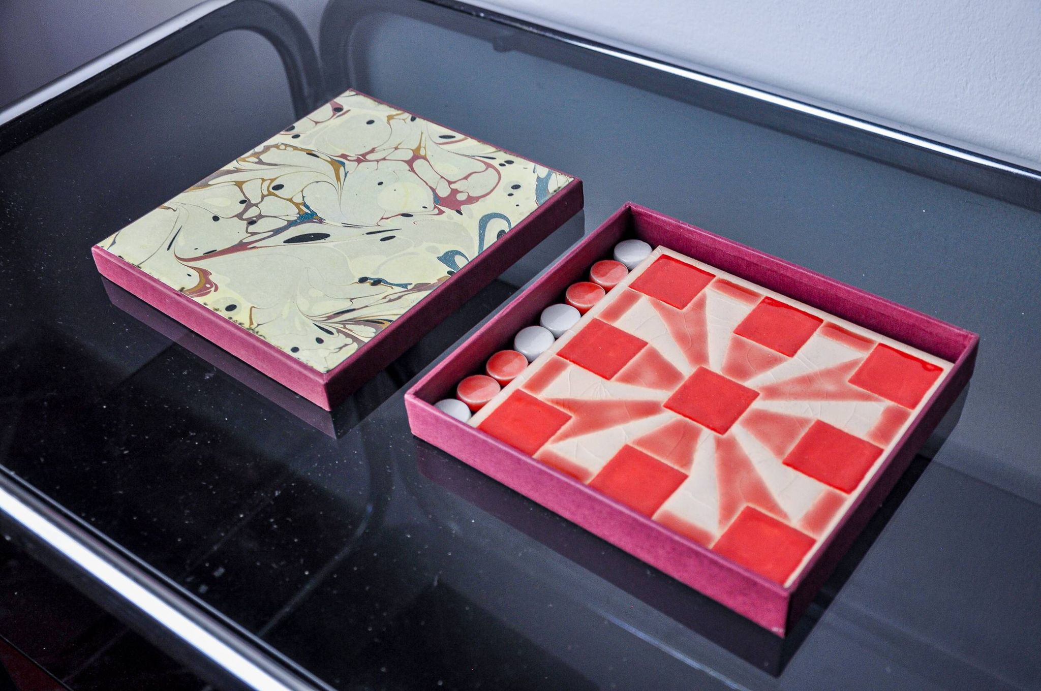 Tic-tac-toe game, enameled ceramic, Italy, 1980
