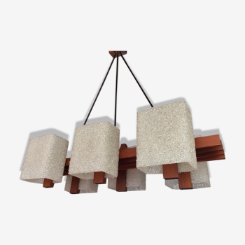 Suspension 6 feux teck perspex granité scandinave