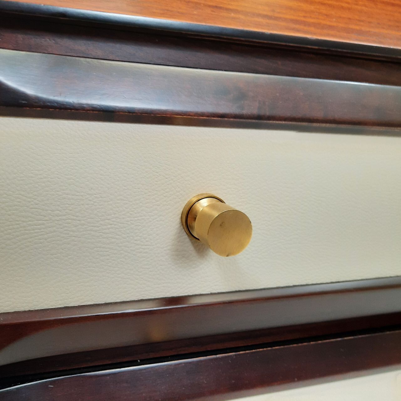 Dresser / chest of drawers and bedside tables - 1960s - faux leather brass