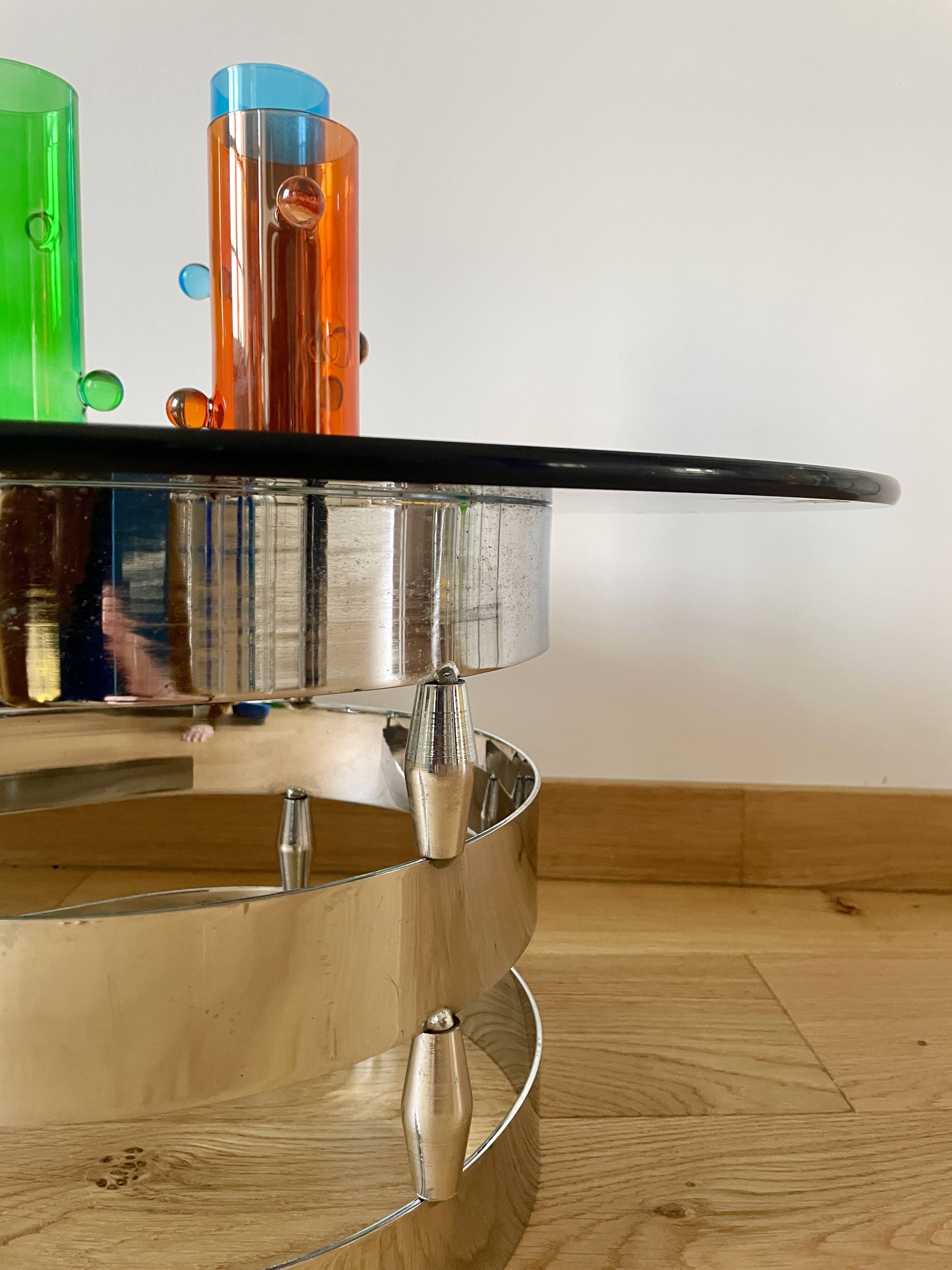 Smoked glass and chrome coffee table - Knut Hesterberg