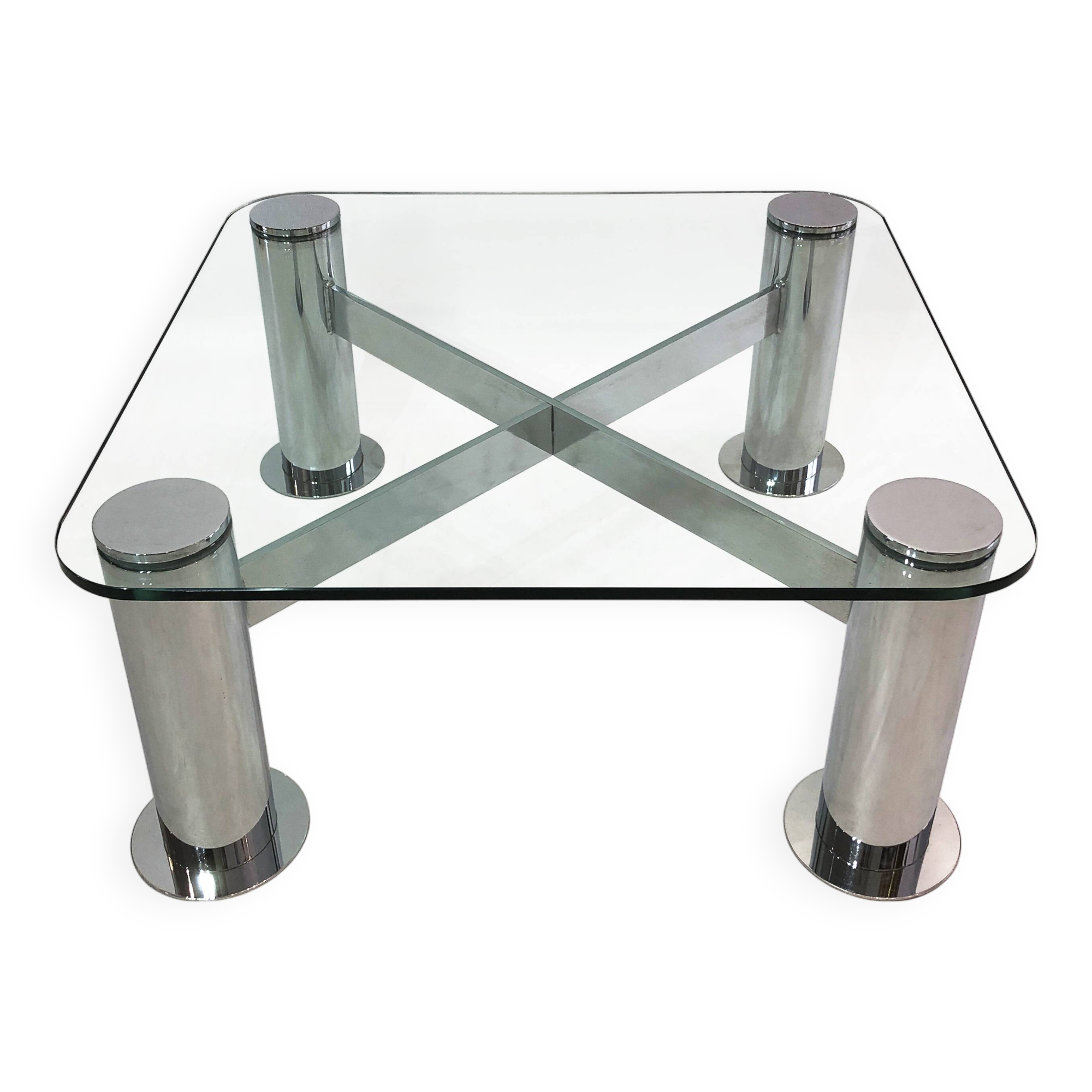 Pace Postmodern Coffee Table 1980s Vintage Retro Italy Chrome Glass