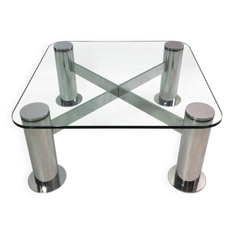 Pace Postmodern Coffee Table 1980s Vintage Retro Italy Chrome Glass