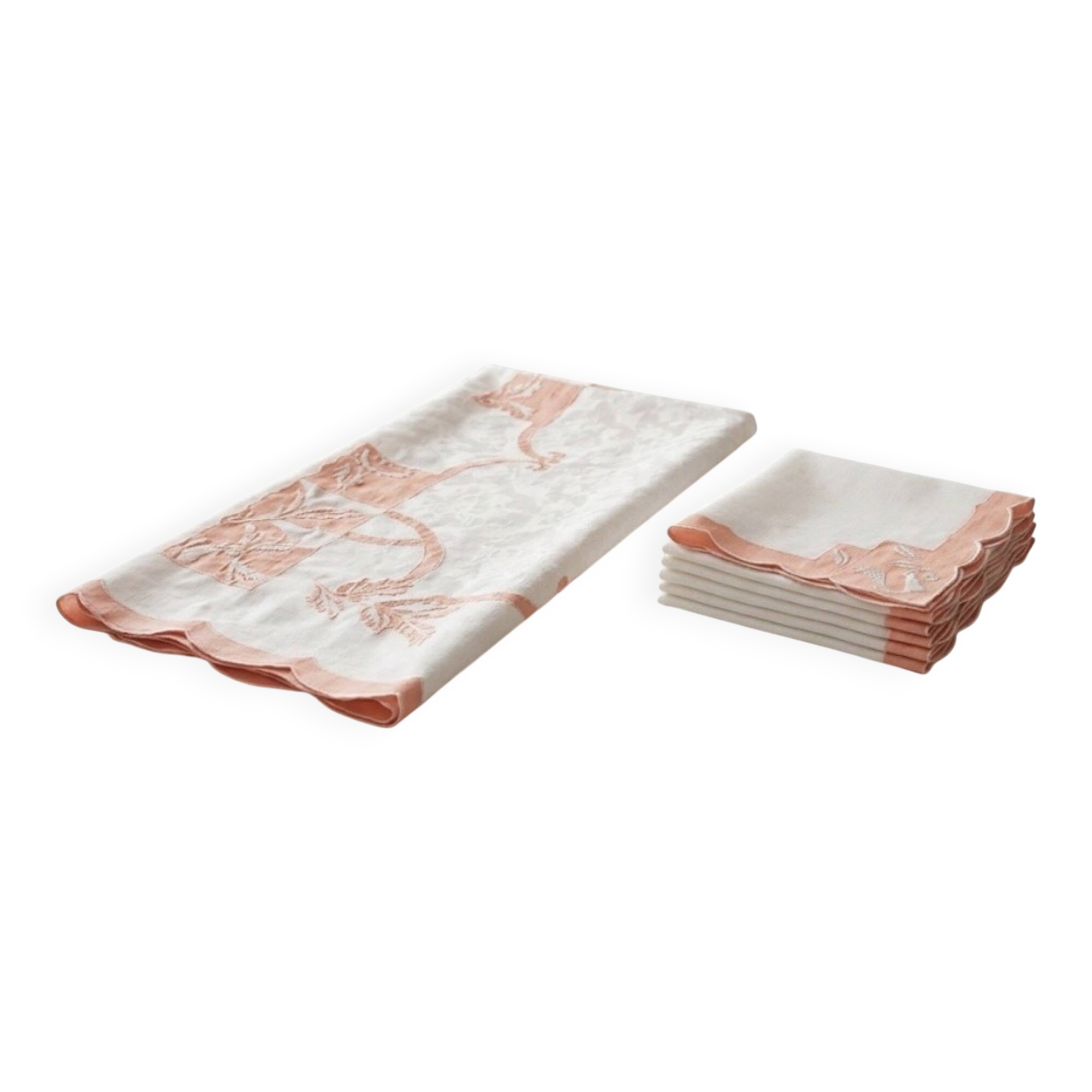 Art Deco table service from the 1930s: large rectangular tablecloth and 6 place settings.