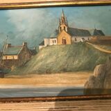 Oil painting marine style chapel of poulgoazec signed lislet