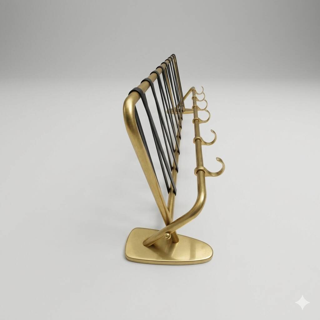 Coat rack, vintage 1950s-60s golden aluminium hats.