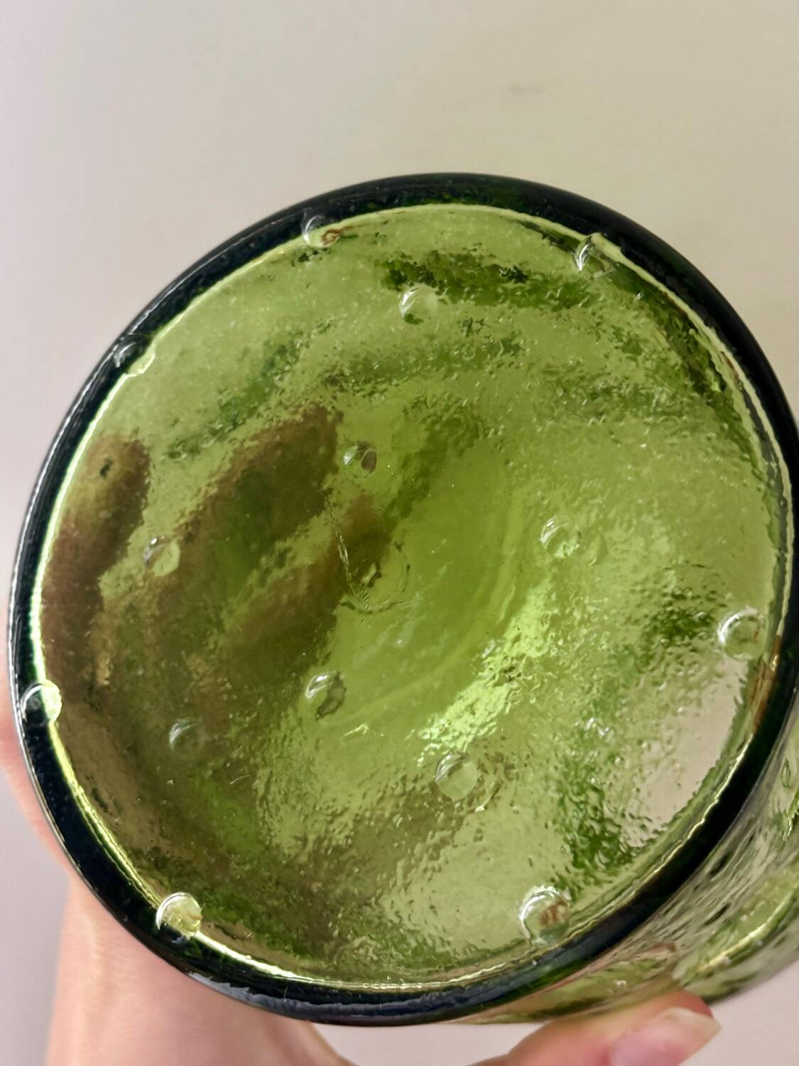 Vintage beautiful green thick honeycomb glass carafe bottle