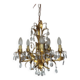 Very pretty chandelier with tassels and leaves in gold sheet metal.