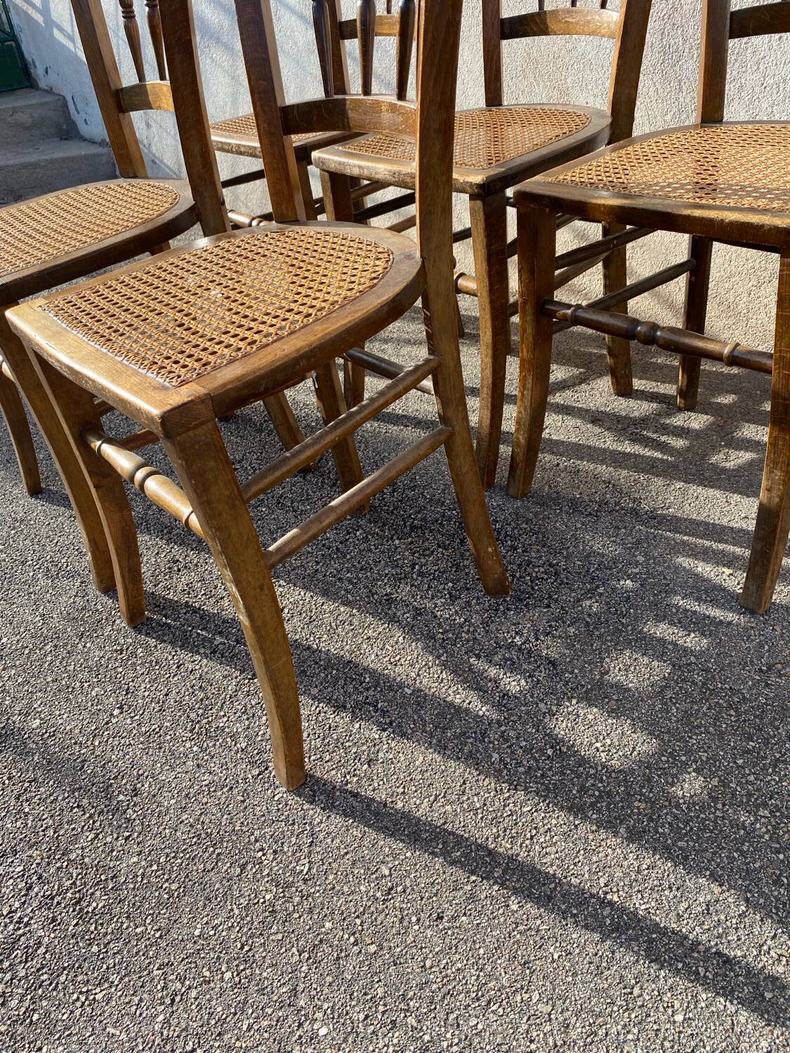 Set of 5 caned bistro chairs