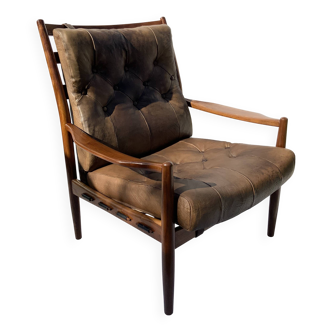 Fauteuil vintage en cuir "Läckö high" INGEMAR THILLMARK, OPE Möbler, 1965