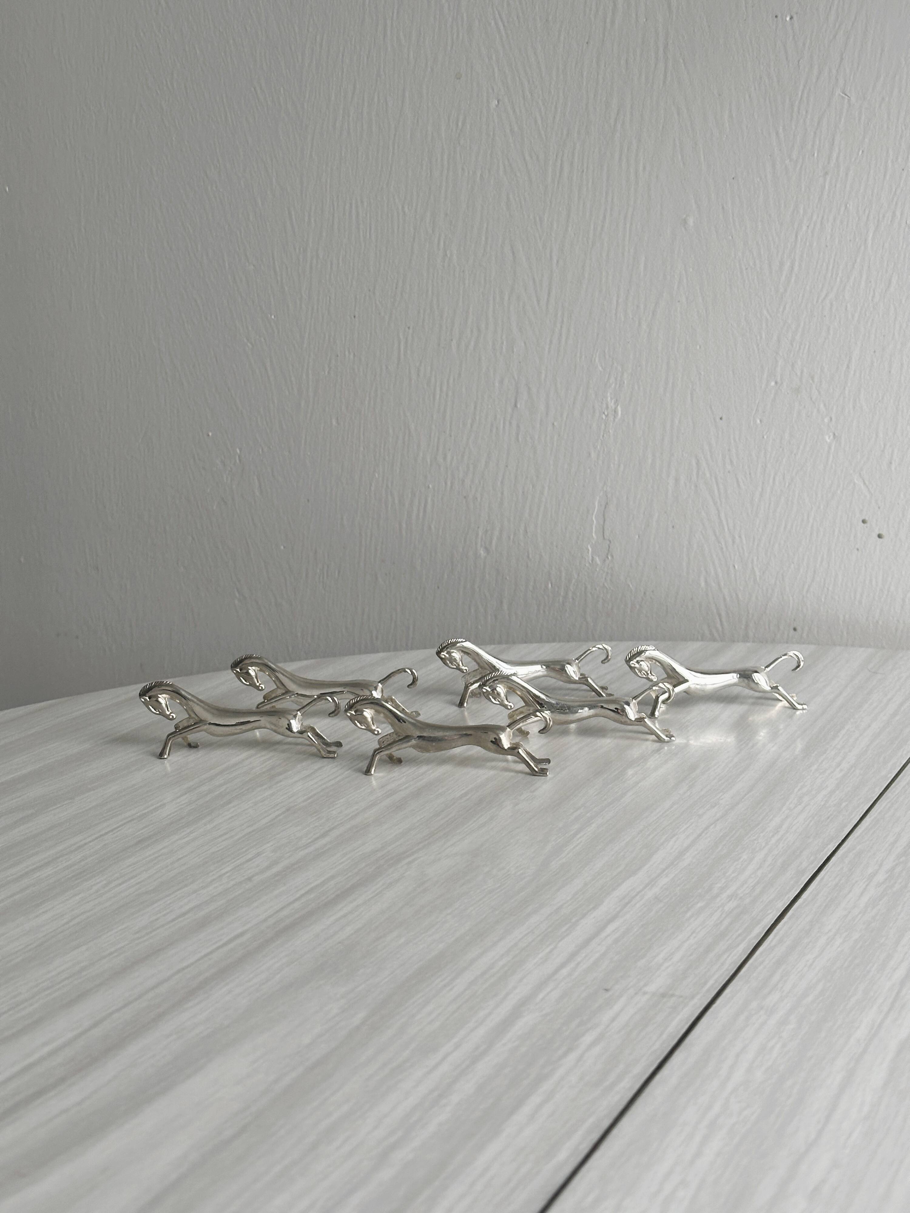 6 silver metal horse knife holders