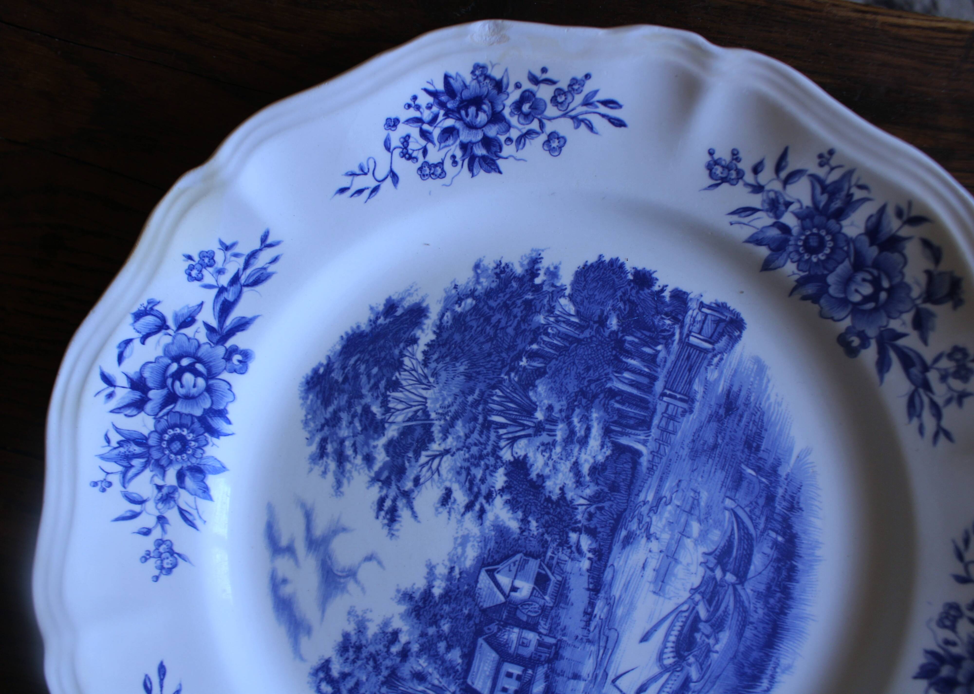 6 romantic blue Lunéville Sarreguemines dinner plates