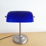 Blue glass and brass bankers lamp