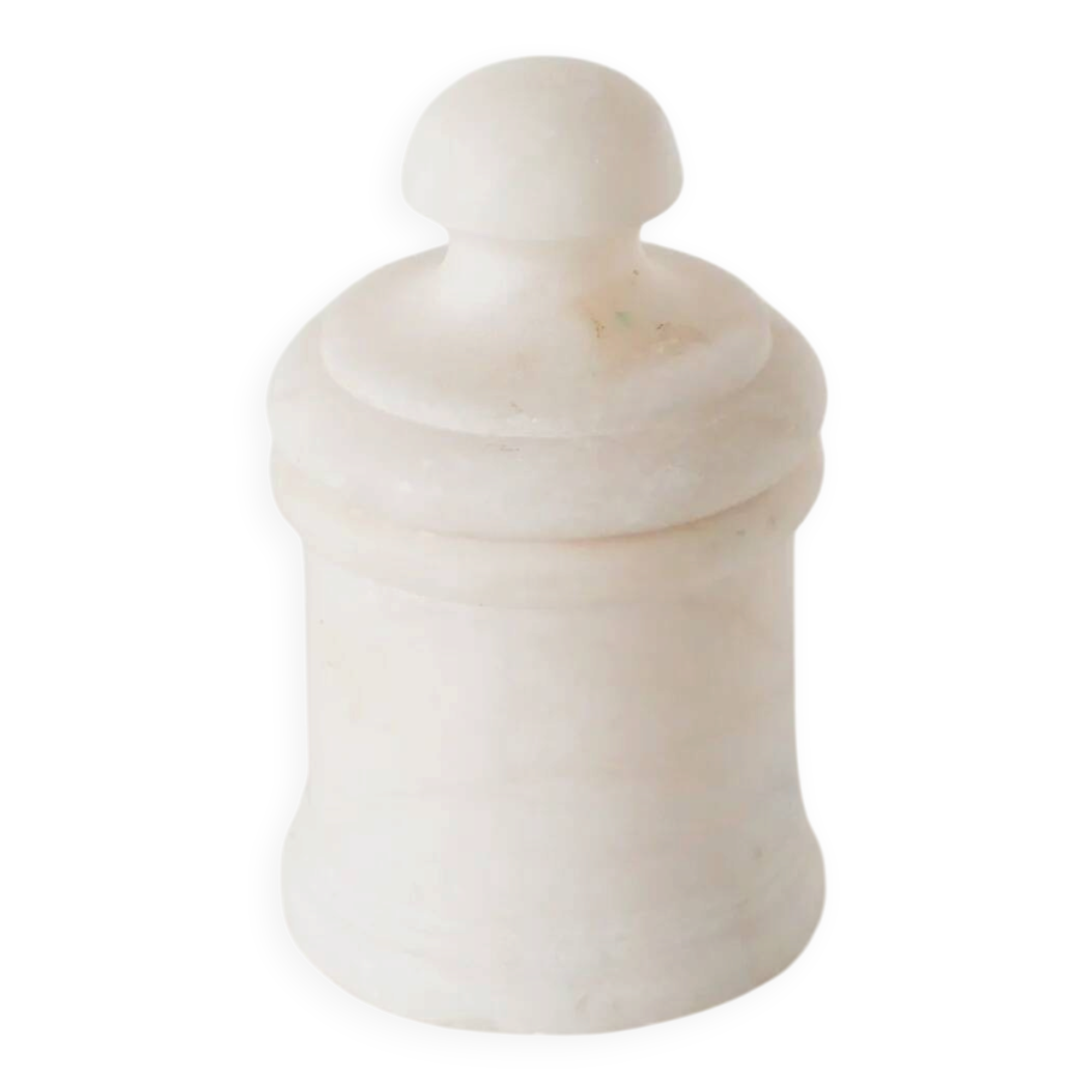 Alabaster box, round shape, white, design, 1970 - 13 x 8 cm