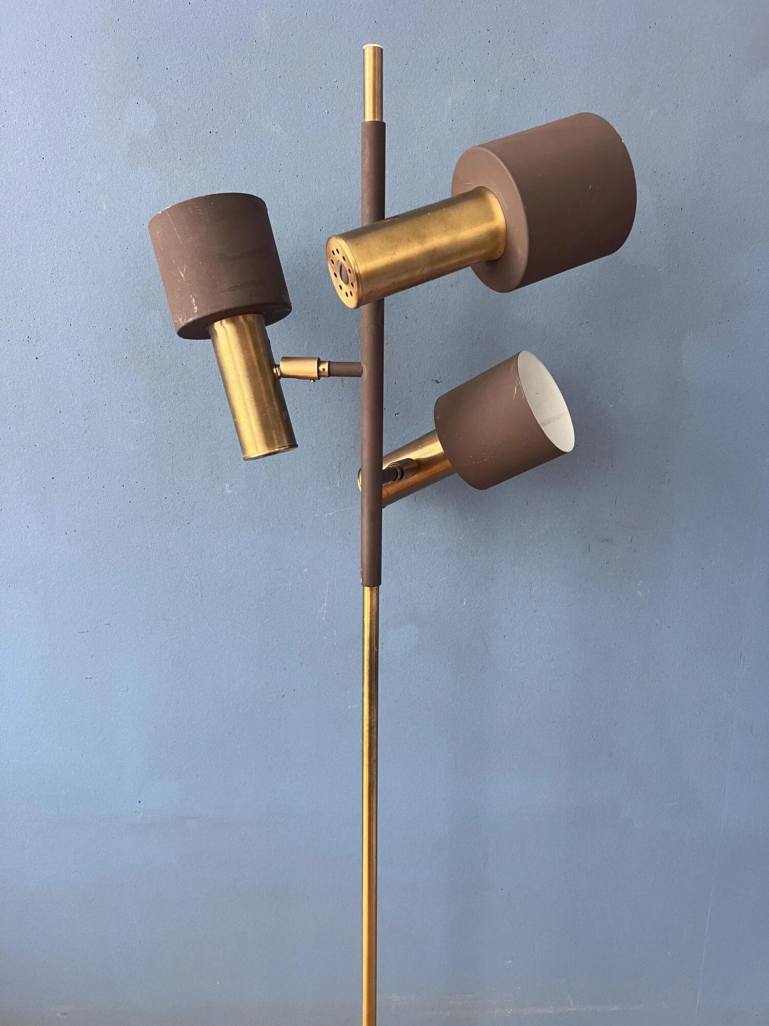 Vintage Dijkstra Space Age floor lamp, brown and chrome floor light