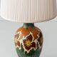 Gouda Pottery Table Lamps, Pair, Dutch Art Deco Floral, New Silk Shades