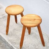 Pair of vintage stools, wooden stools, tripod stools, side stools, plant holders