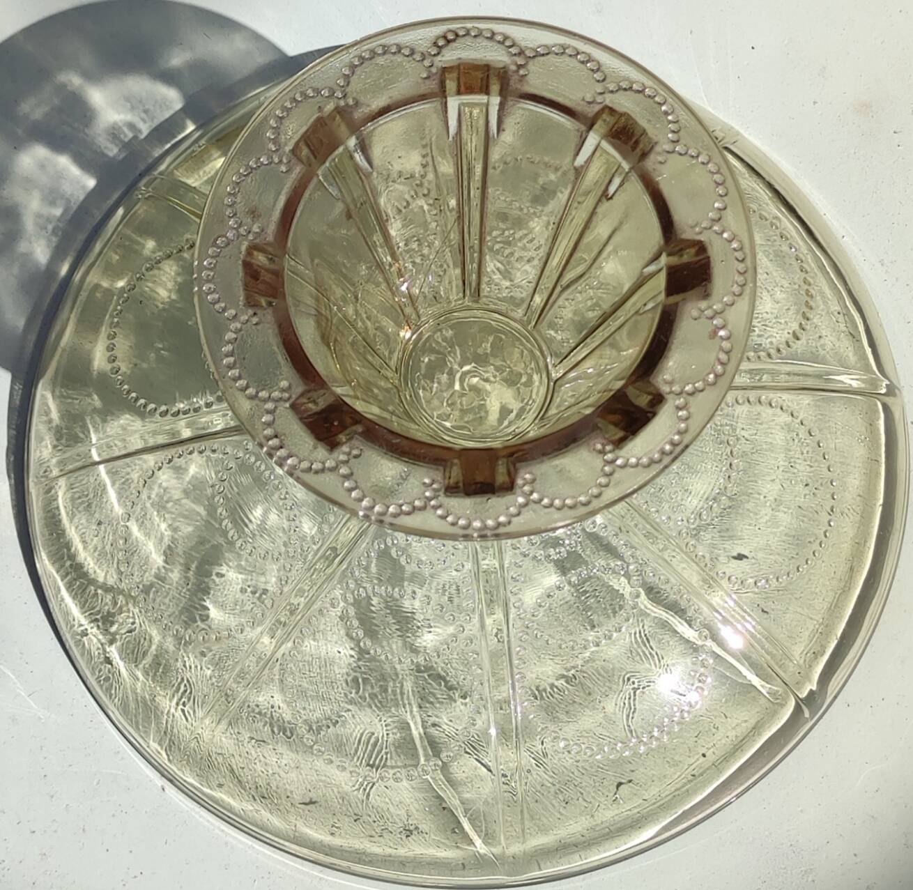 Old fruit bowl and smoked glass compotier