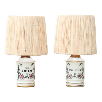 Pair of opaline lamps like medicine jars