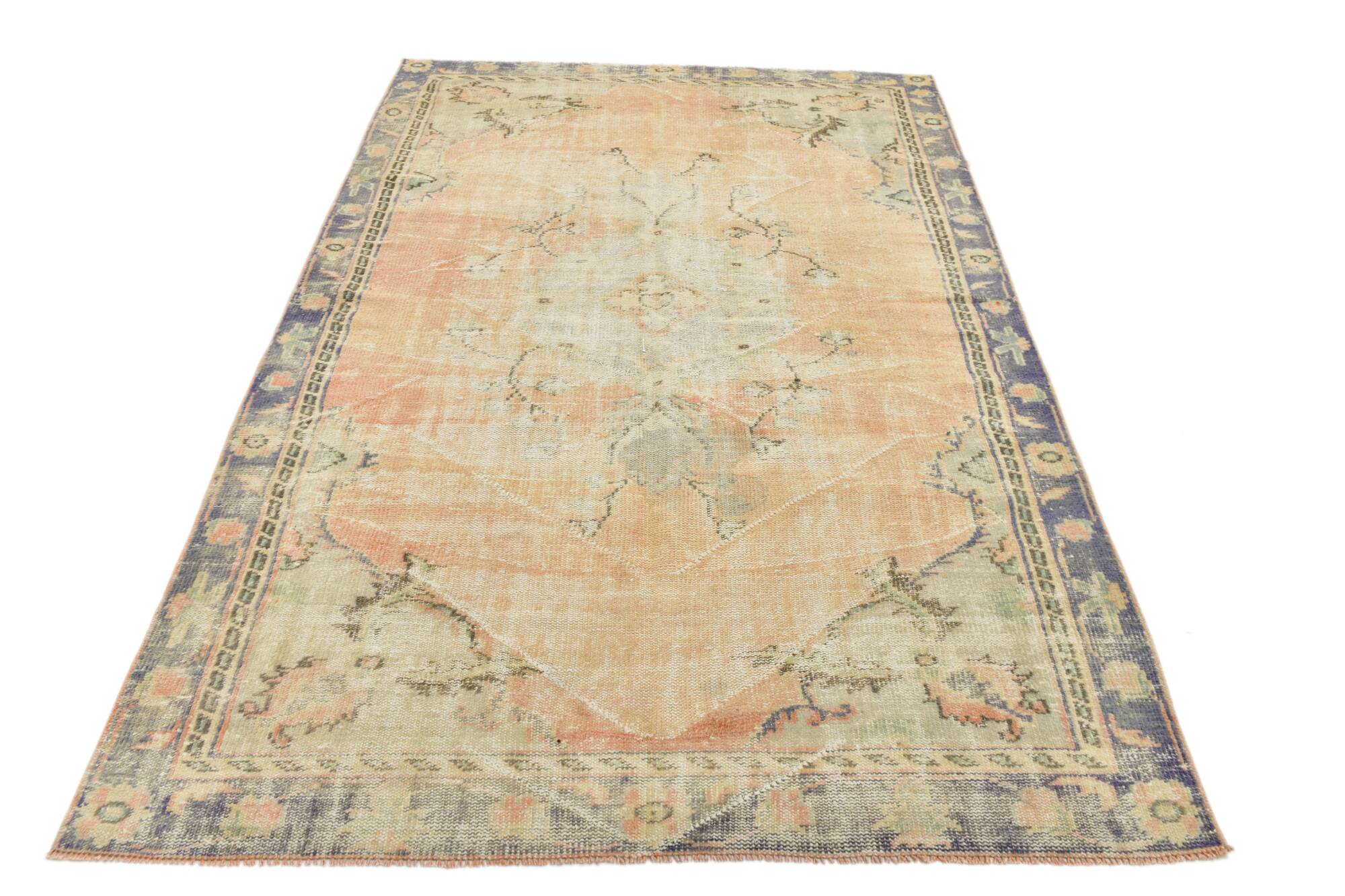 5x8 Peach & Blue Classic Pattern Turkish Vintage Rug, 168x250Cm