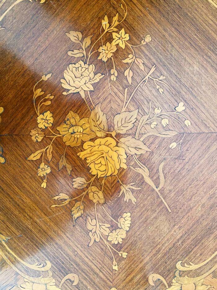 Game table Louis XV style, Napoleon III period (bronze fall and bronze belt, marqueteri